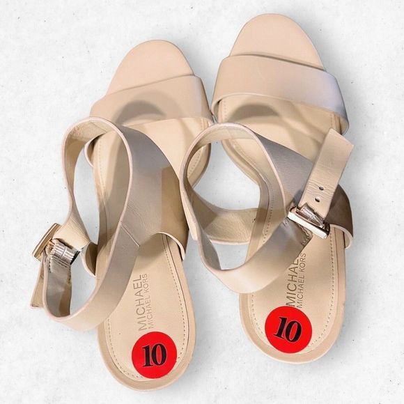Michael Kors Heels Sandals Leather Women's US size 10‎ Tan Color Side Buckles - Picture 9 of 10